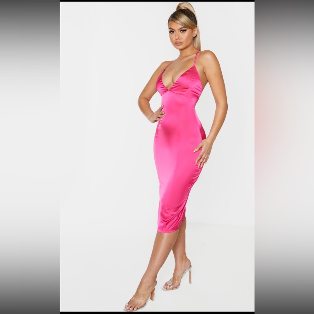NWT HOT PINK SATIN EYELET DRESS